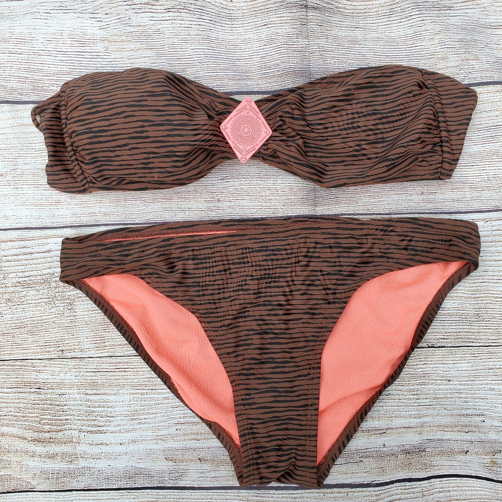 Mudd Brown and Black Striped Bikini Size L/M